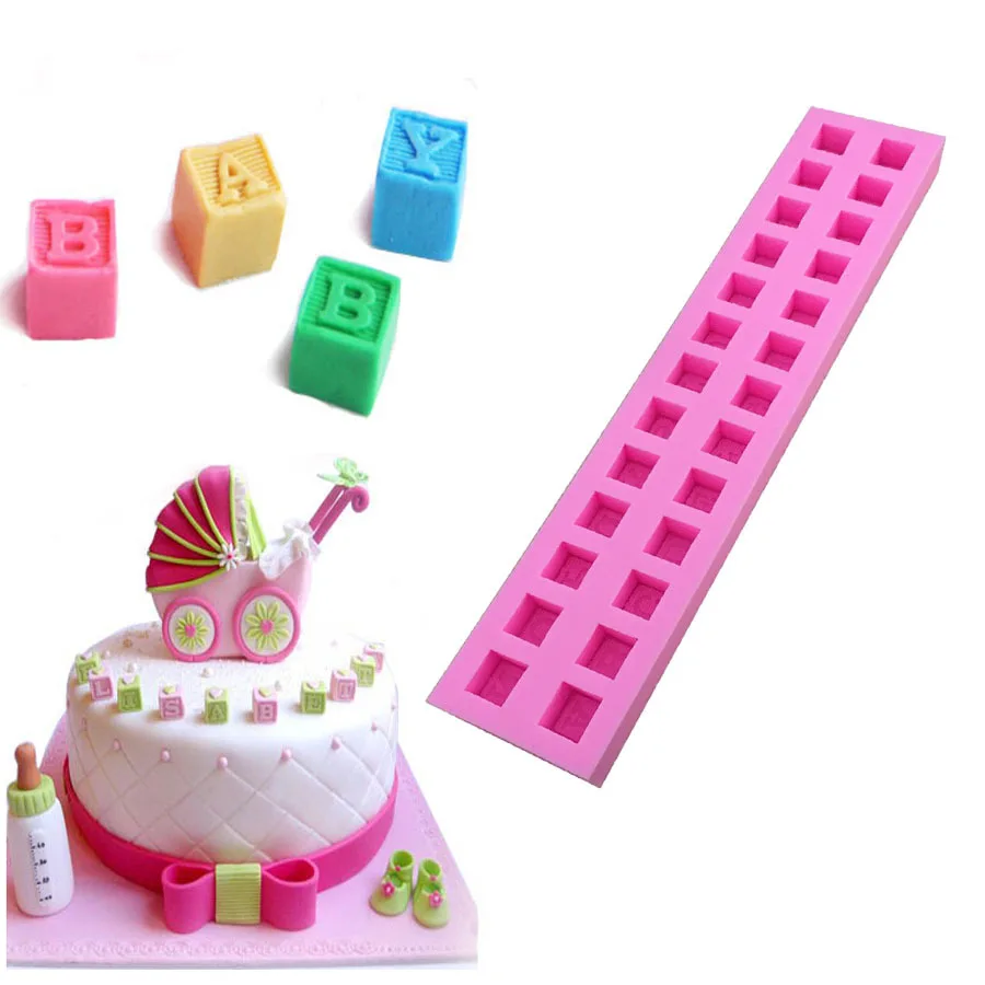 English Letters 3D Baby Building Block Fondant Cake Molds Chocolate Mold For The Kitchen Baking Sugarcraft Decoration Tool E309