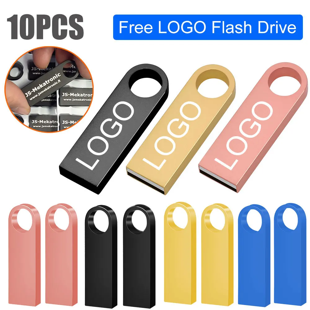 Custom LOGO 10 Pack Metal Waterproof USB 2.0 Memory Flash Pen drive
