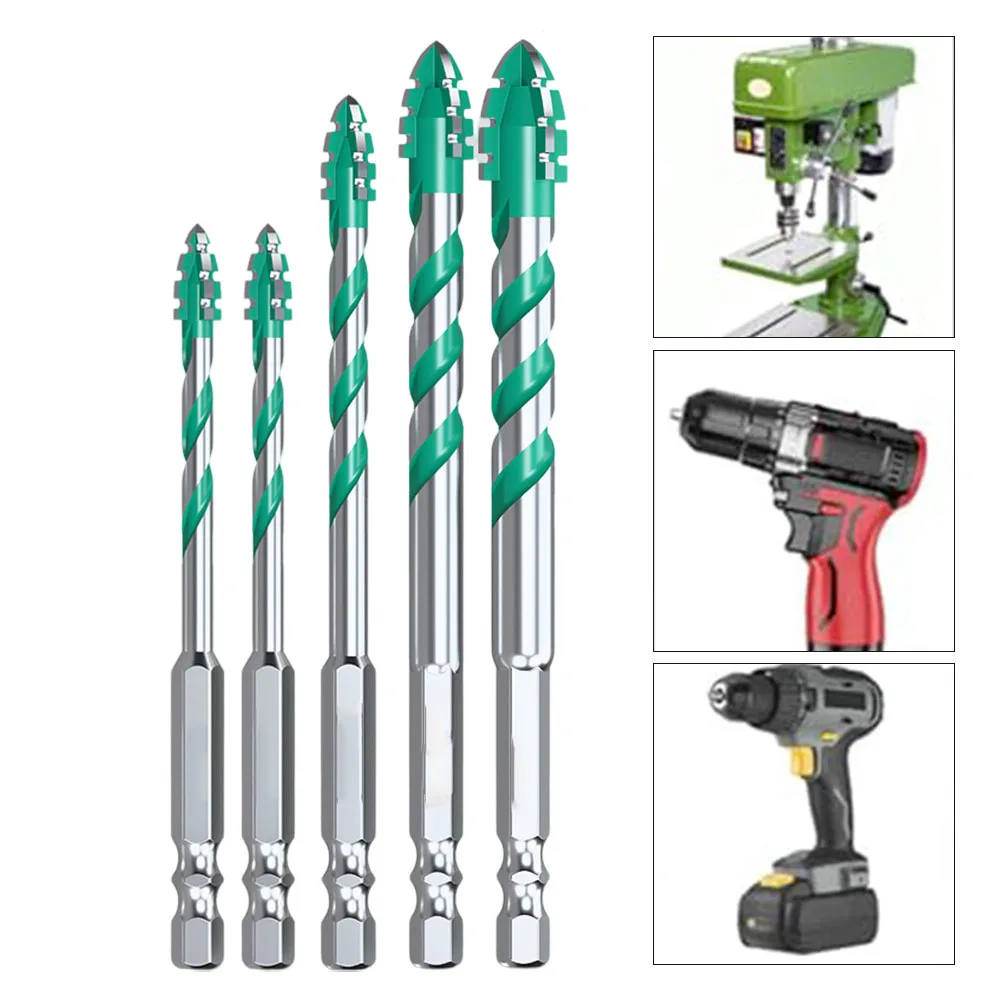 5Pcs Four-edged Serrated Eccentric Drill For Dry Drilling For Ceramic Tiles Glass Marble Concrete Drill Bits 6+6+8+10+12mm