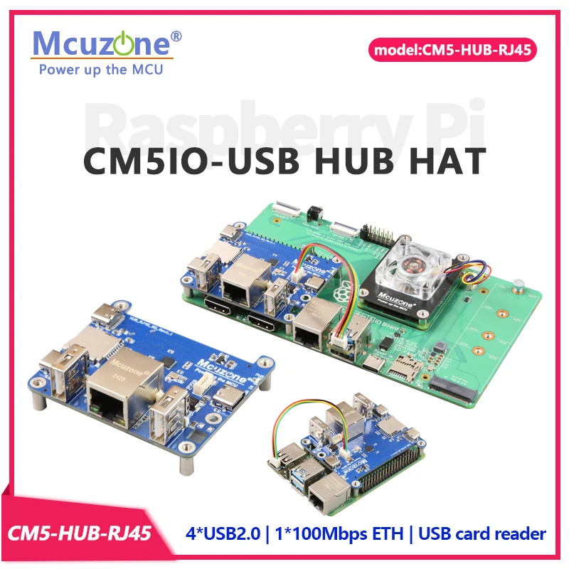 Raspberry Pi CM5IO-USB HUB HAT，RJ45 100Mbps Ethernet，TF USB reader