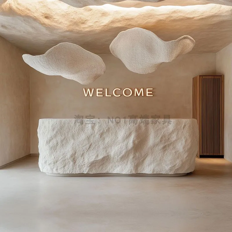 

Imitation Stone Fiberglass Art Hotel Service Desk Checkout Page High-end Welcome Desk Special-shaped Company Front Desk Receptio