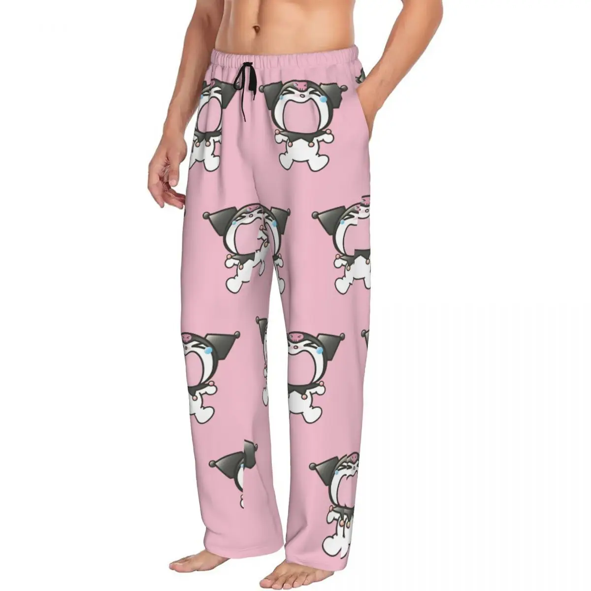 Custom Print Kuromi Pyjamahose Herren Little Devil Sleep Nachtwäschehose mit Taschen