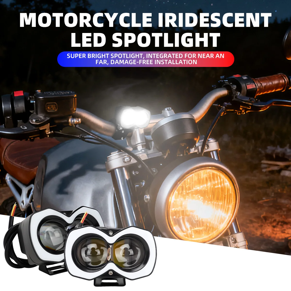 1Pcs Motorcycle 2/3/4Lens Angel Eyes Spotlight Colorful Aperture White Yellow Flash High Low Beam Car ATV Scooter Offroad UTV