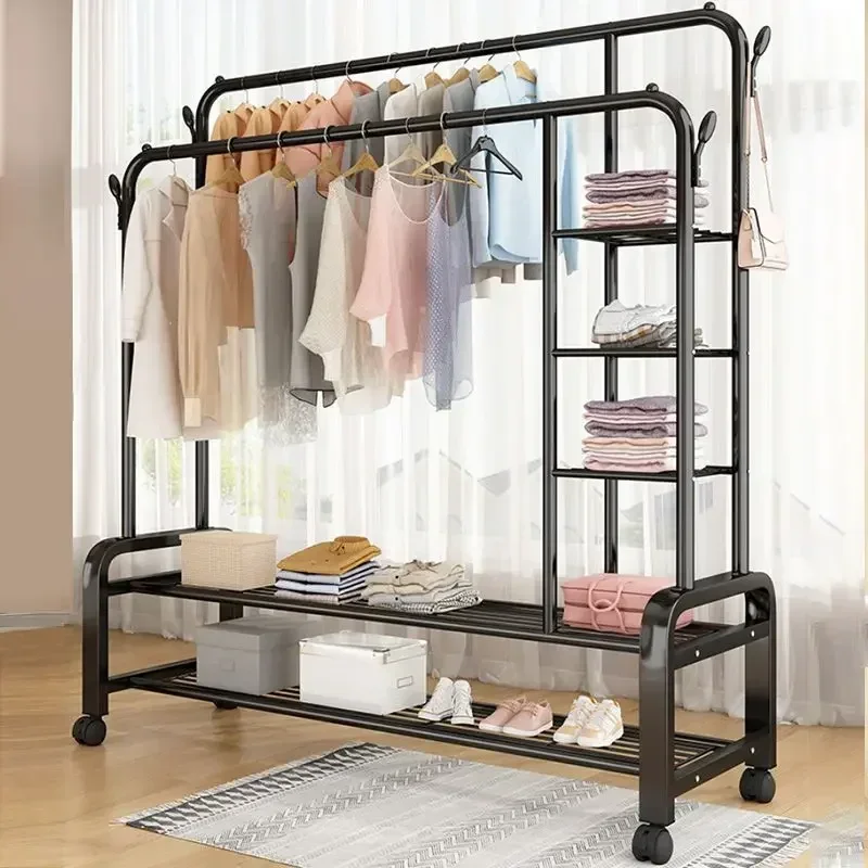 

Nordic Shelfs Black Clothes Hanger Stand Rack Metal Bedroom Rail Modern Clothes Rack Shoe Storage Minimalist