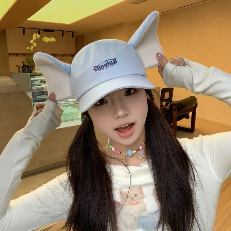 

Versatile Double-sided Blue Baseball Cap for Women To Show Off Face Small Hat for Sweet Girls Long Ear Baseball Cap