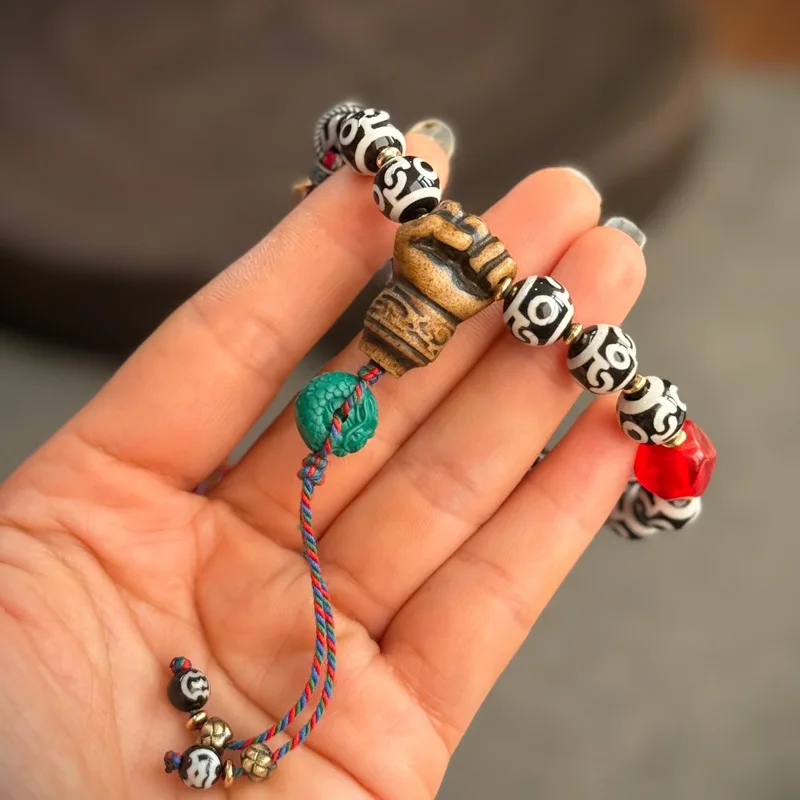 Natural Agate Lotus Master Dharma Dzi Bead Bracelet Lucite Returned Bone Corpse Pendant Accessories Literature Strings