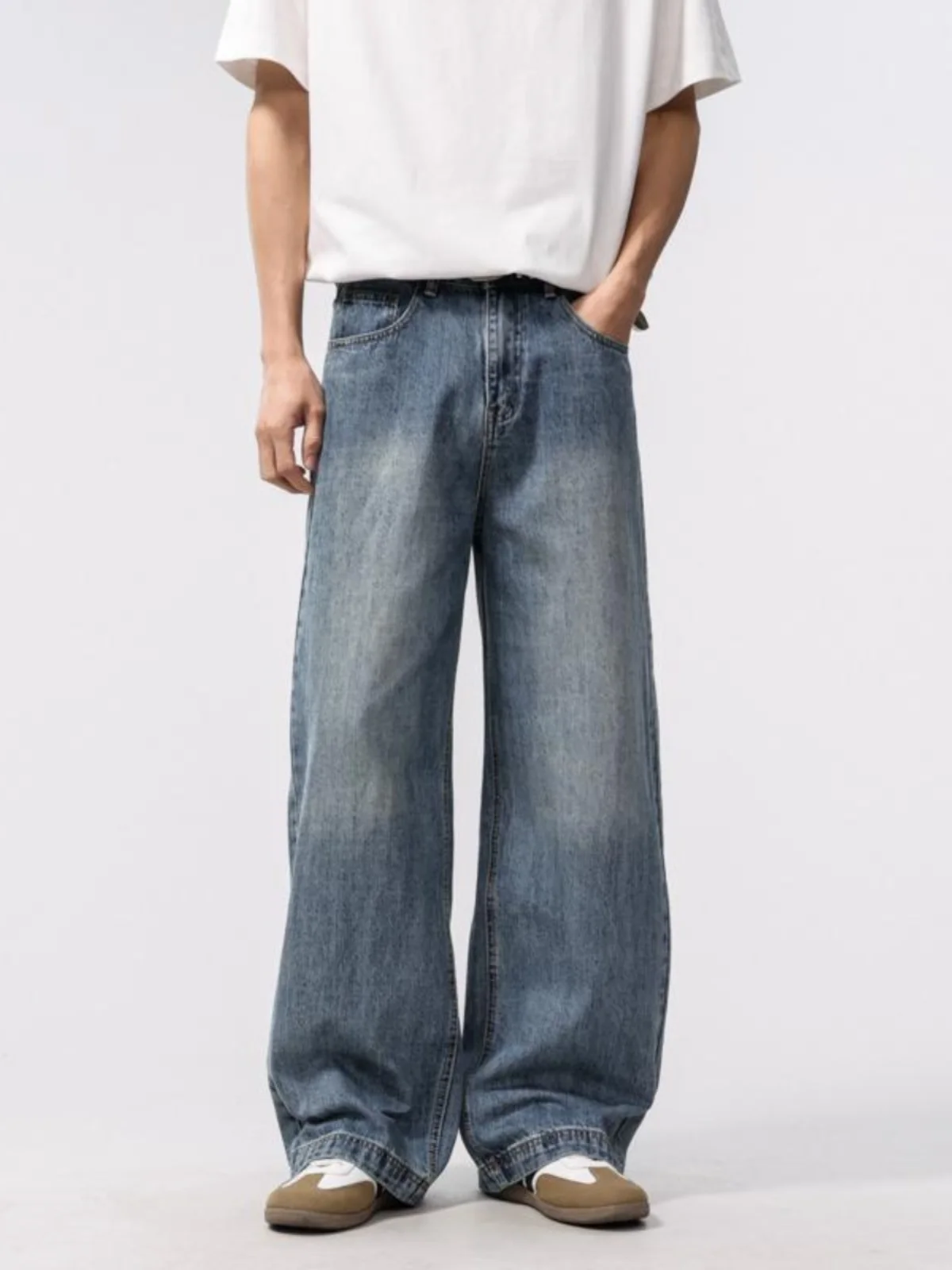 

American Retro Workwear Jeans Men's Trendy Cleanfit Straight Loose Wide Leg Lazy Sle Casual Long Pants Youth Sle