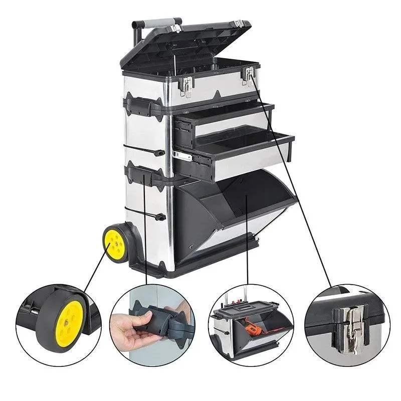 Multi-layer Lever-type Tool Box Metal Detachable Parts Storage Box with Wheels Stackable Thick Maintenance Electrician Boxes