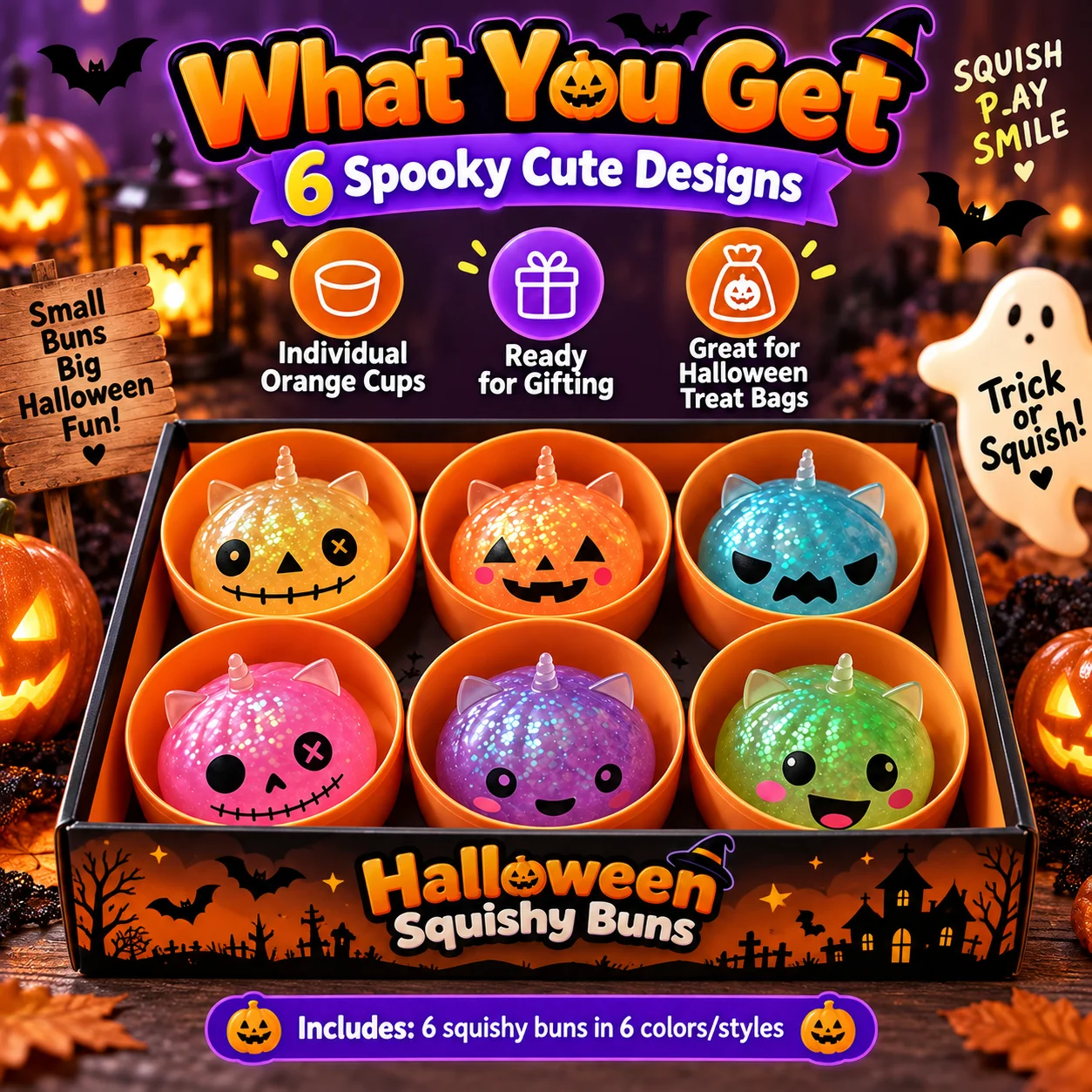 1-5PCS Halloween Unicorn Bun Squishy Blind Box Slow Rising Squeeze Fidget Sensory Stress Relief Animal Ears Novelty Gift Set