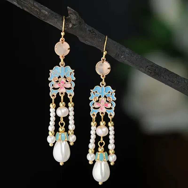 

Chinese style long fringed earrings women's new Chinese style retro design Hanfu earrings