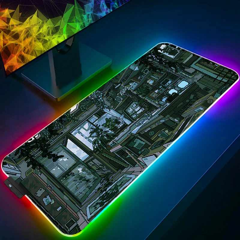 

Mouse Pad LED PC Computer Gamer Kawaii Gaming Accessories Mousepad RGB Pixel Art Keyboard Pad HD Print Anime Desktop Mat Carpet