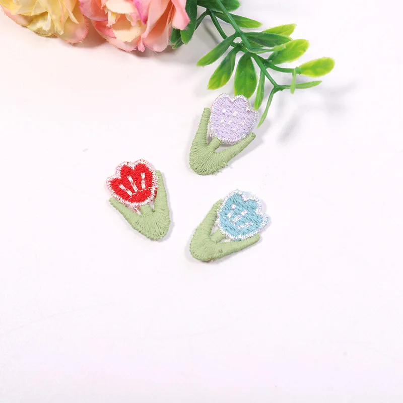 15Pcs Mini Bright Silk Tulip Embroidery Patch Hat Shoes Hair Accessory Patch Children\'s Clothing Flower Sticker