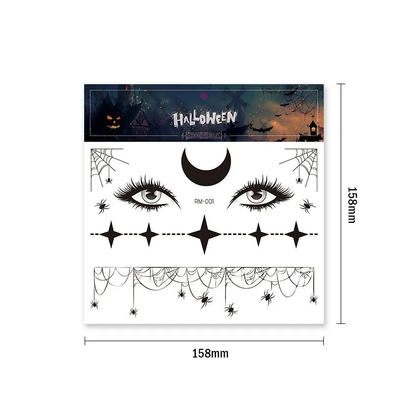 Halloween Temporary Tattoo Face Makeup Waterproof Disposable Party Make Up Stickers Body Art Scary Spider Cobwebs Scar Decor