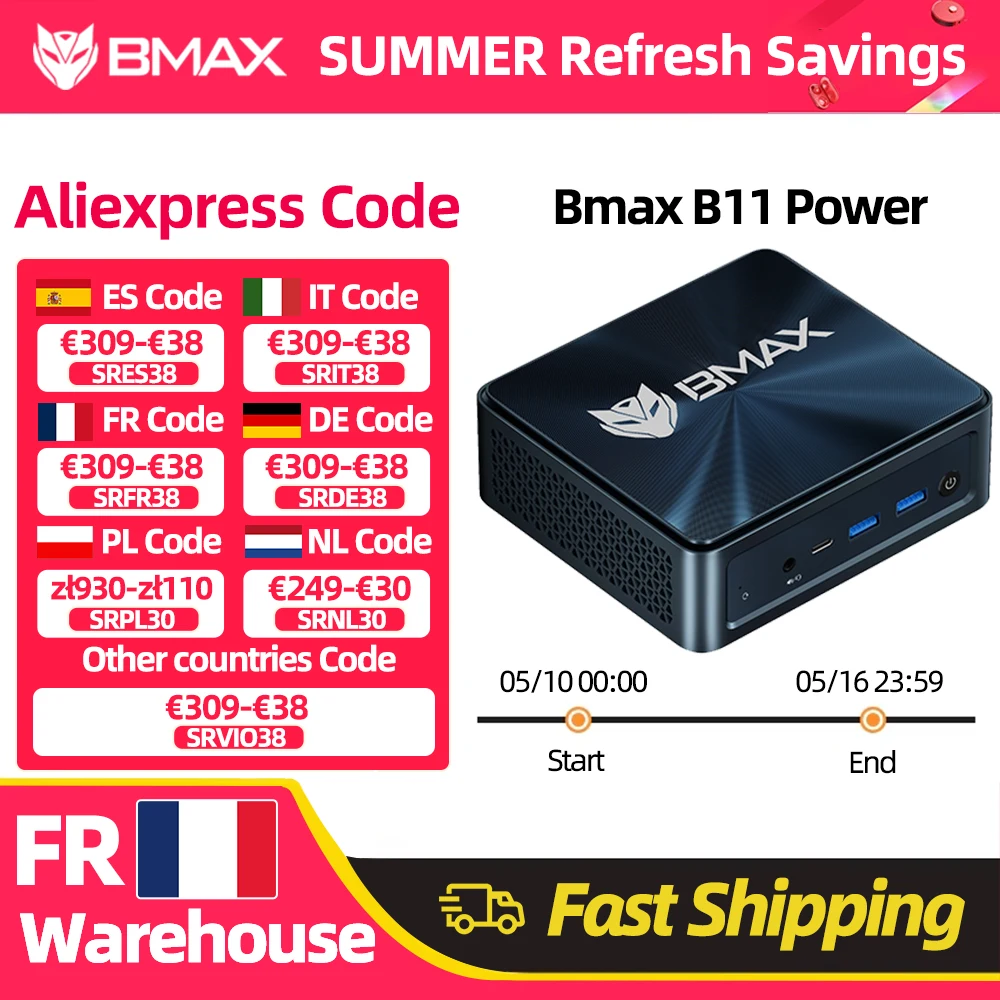 Mini PC BMAX B11 Power, Intel Core Ultra 7 155H, 16 cœurs, 22 threads, 24 Go de RAM, 1 To de SSD, Wi-Fi, Bluetooth, USB, HDMI, Type-C, Windows 11