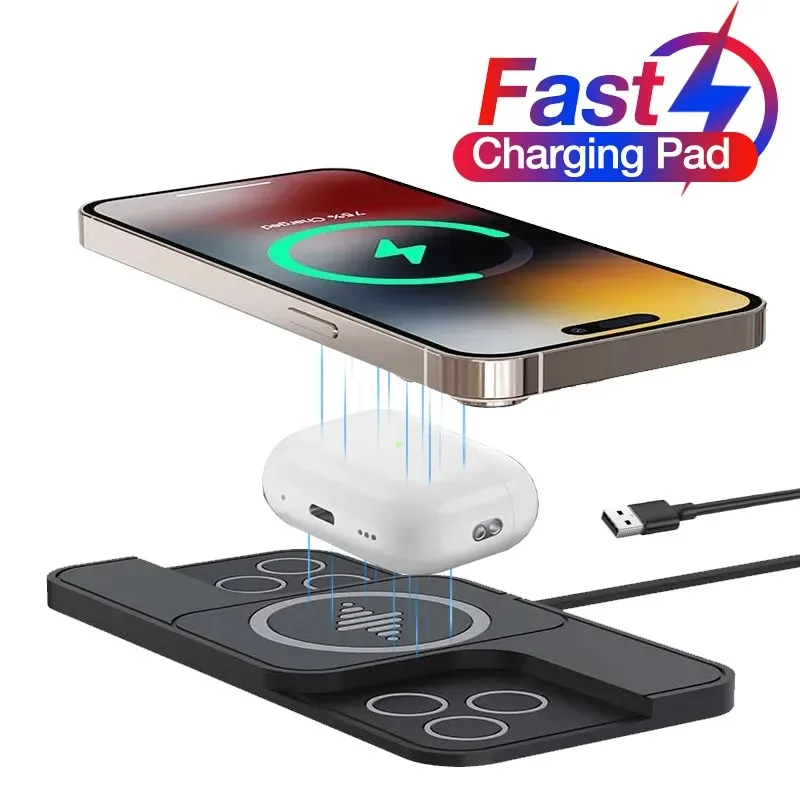 Fast Wireless Charger Pad Dock for iPhone 17 16 15 14 13 Samsung Huawei AirPods Phone Non-slip Quick Car Wireless Charging Stand