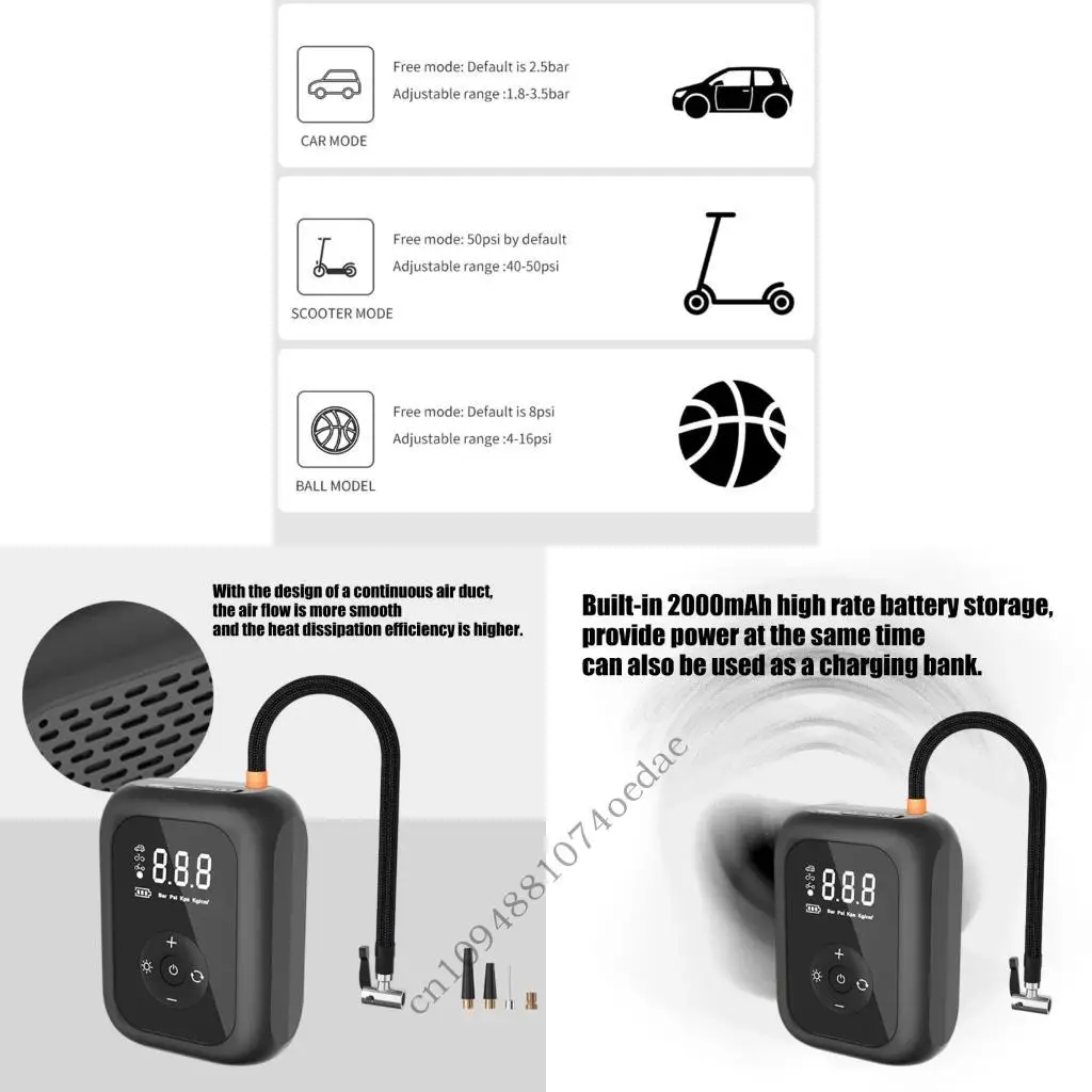 Intelligent Auto Off Tire Inflator With Safety Light And Sturdy ABS Housing 