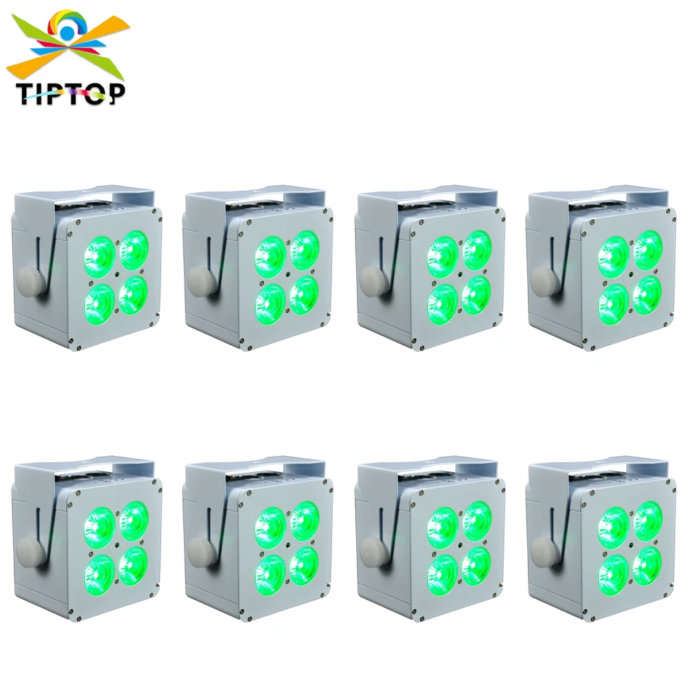 

TIPTOP TP-B0418B 8XLOT RGBWA UV 6IN1 Freedom dj Led Par Light Completely Wireless 4X18 Watt LED Wash Fixture D-Fi System