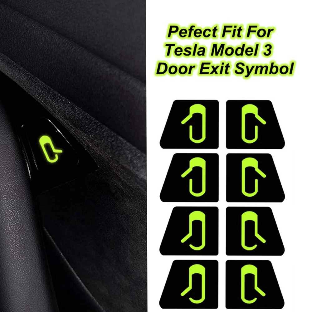 8Pcs/Set for Tesla Model 3 Car Door Open Exit Sticker Luminous Button Sticker