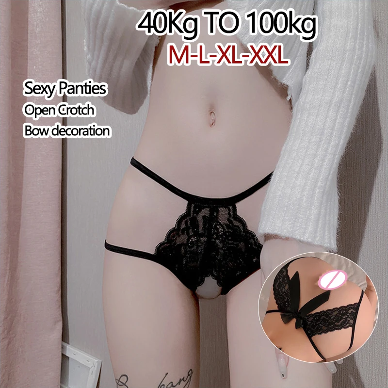 100kg Sexy G-String Lingerie Elastic Lace Panties Transparent Crotchless Briefs Women Plus Size Erotic Thongs