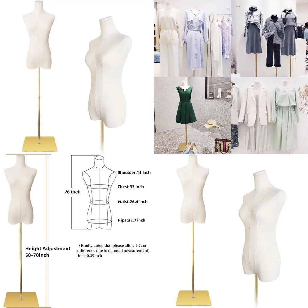 

Height-Adjustable Female Beige Linen Fabric Mannequin with Detachable Metal Bracket and Round Base