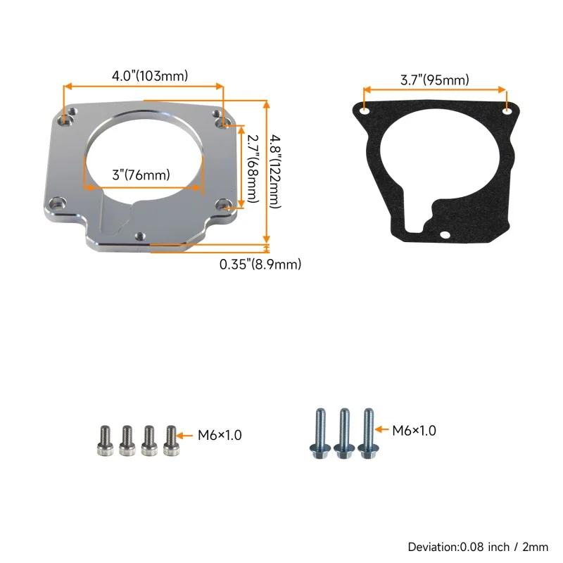 LS3 4 Bolt Intake to LS1 3 Bolt TB DBC LS2 LFA LH8 LC8 Gaskets Billet LS Drive By Cable Throttle Body Adapter Aluminum Silver
