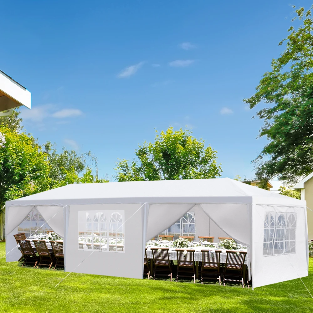 10'x30' Outdoor Party Tent met 8 verwijderbare witte zijwanden Waterdichte luifel Patio Bruiloft Gazebo