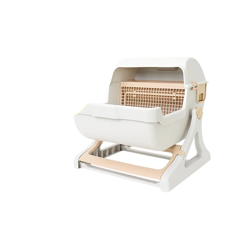 

STLF Wholesale Customizable Large Space Open Cat LitterS Box Semi-Automatic Plastic Cat Toilet Cross-Border Lazy Cat Design