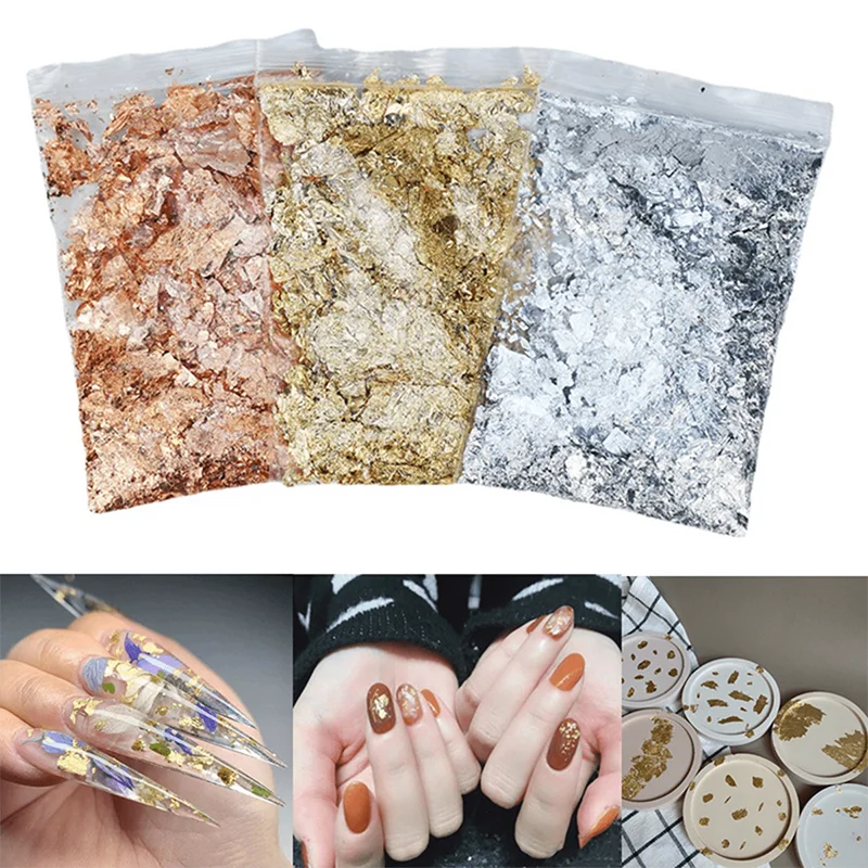 3G Nail Art Decoration Gold Silver Copper Foil Sequins Glitter Leaf Flake Sheet Bulk Foil Paper For Gilding Manicure Accessories