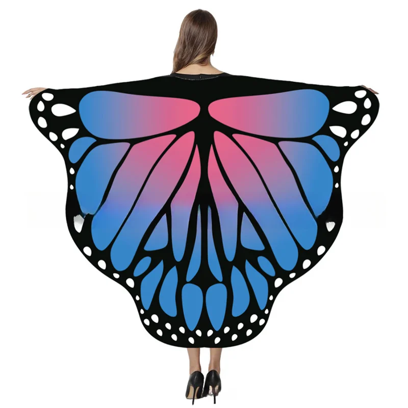 Moth Butterfly Wings Cape Adult Costume Headband Mask for Halloween Adult Fairy Cloak Party Accessory Rave Outfit Printed Shawl