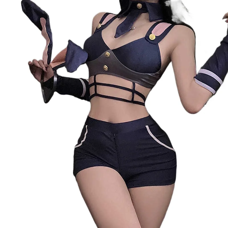 

Midnight Bunny Police Stewardess Role Play Set Open Crotch Quick Release Lingerie Innocent Sexy Women Flight Attendant Costume