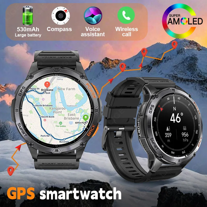 

LIGE Military GPS Smart Watch Men AMOLED Screen Compass LED Flashlight Outdoor Sport Watch Heart Rate 530mAh Battery Smartwatch