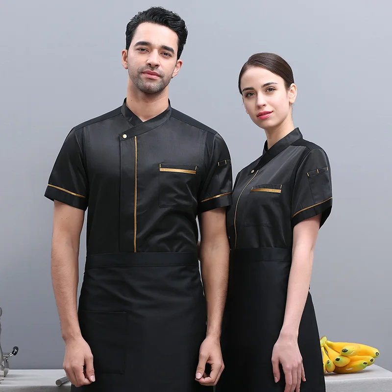 Unisex Chef Coat Short Sleeve Chef Jacket for Men Women Black White Blue Uniform Restaurant Kitchen Cooking Work Clothes