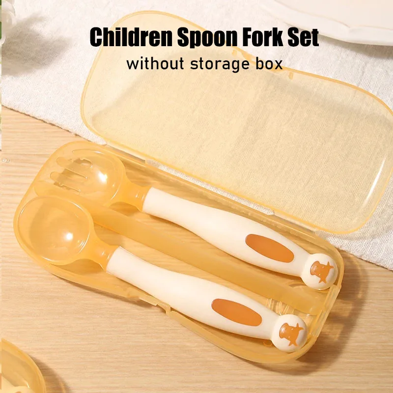 Baby Silicone Spoon Children Spoon Fork Set Soft Bendable Scoop Fork Kit Tableware Toddler Training Feeding Cutlery without box