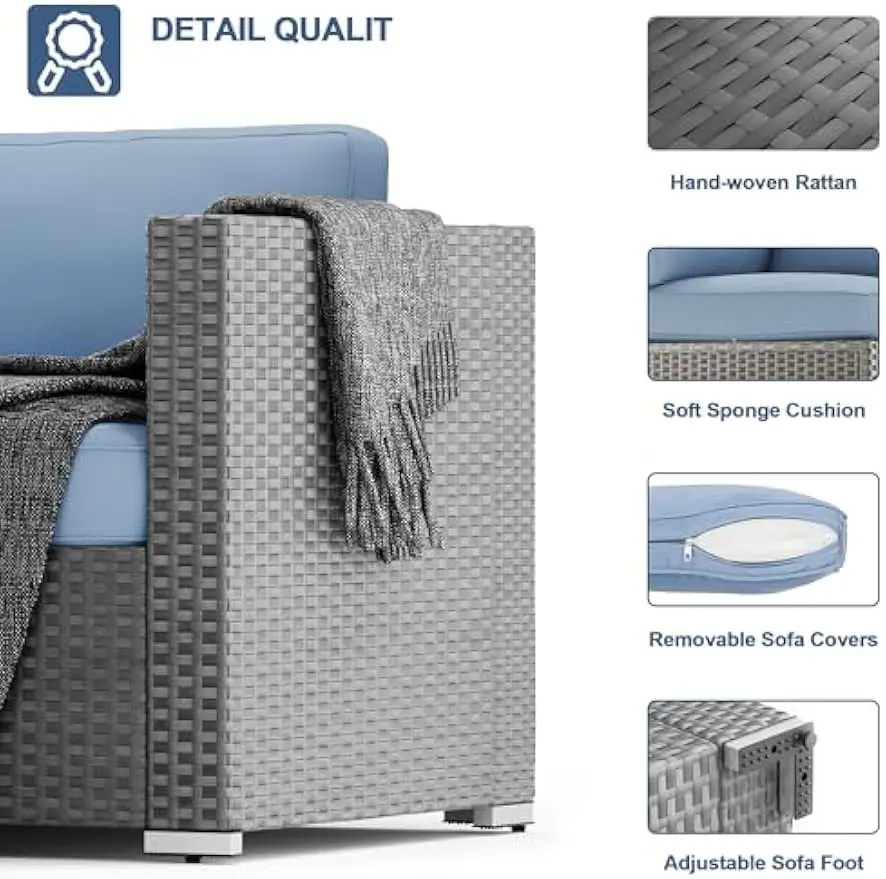 Gartenmöbel-Set, graues Rattan-Außenterrassen-Gesprächs set, modulares Sofa garnitur mit Couch tisch