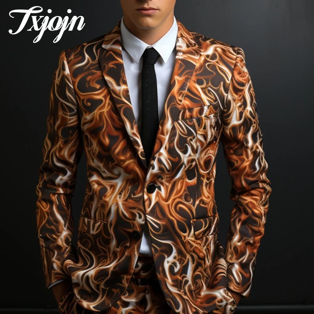 Completo da uomo casual stampato in 3D Set 2 pezzi 2025 Abito con risvolto dentellato popolare Indossare abito classico monopetto da prestazione 자켓킹
