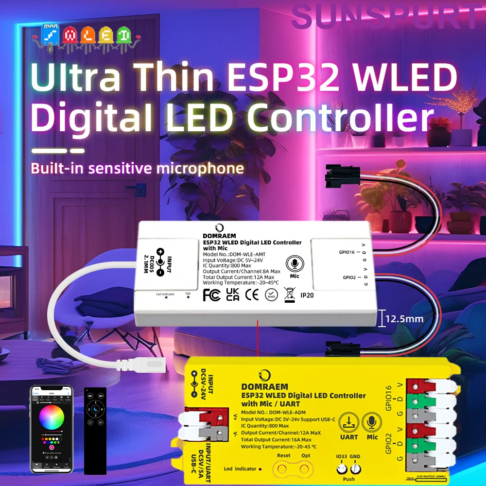 

Контроллер цифровых лент 5ESP32 WLED RGB RGBW поддерживает WS2811 SK6812 SM16703P WS2812B APP Web MQTT и автоматизация домашнего помощника