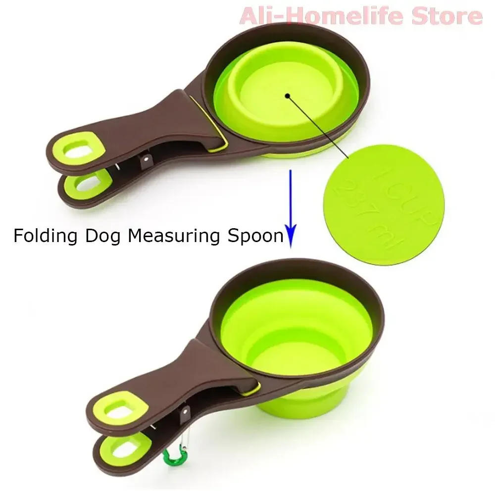 3 in 1 Pet Food Spoon Bowl New ECO-friendly Silicone Dog Bowl Cat Food Bag Sealing Clips 1 Cup 237ml Folding Dog Measuring Spoon