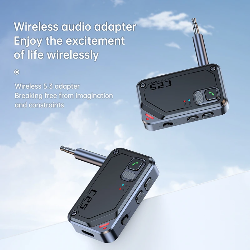

Bluetooth 5,3 аудио передатчик приемник 3,5 мм AUX Hi-Fi стерео музыка беспроводной адаптер с микрофоном для автомобиля самолет ТВ ПК наушники