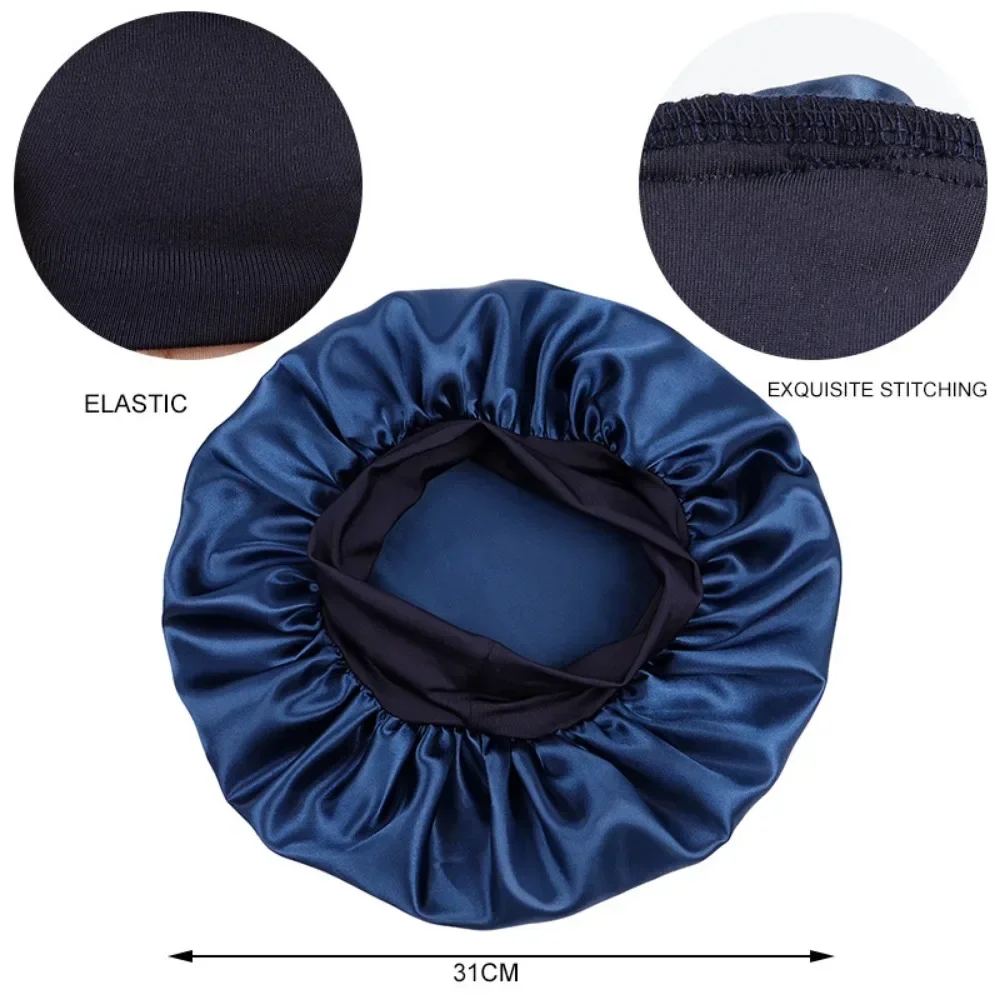 New Women's Satin Solid Wide-brimmed Sleeping Hat Unisex Head Wrap Elastic Band Cap Hair Care Bonnet Night Hat bonnet de nuit