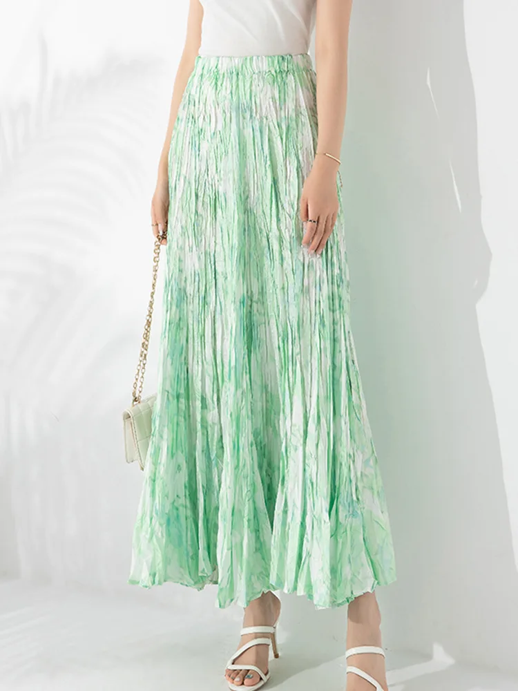 High Quality Women's Pleated Fashionable and Elegant Floral Long Skirt Plus Size Stretch Printed Casual A-Line Skirt