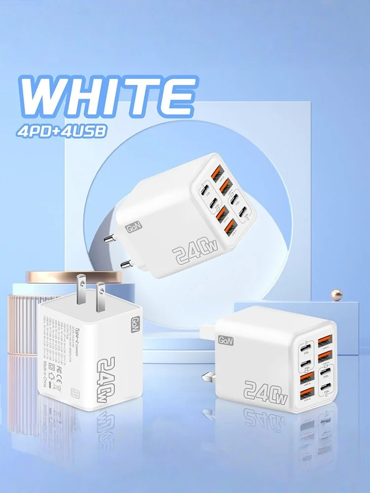240W GaN USB-C-Ladegerät 8-in-1 Schnellladegerät für Handys, Netzteil für iPhone, Samsung, Xiaomi, Typ-C, EU/US-Stecker, Wandladegerät
