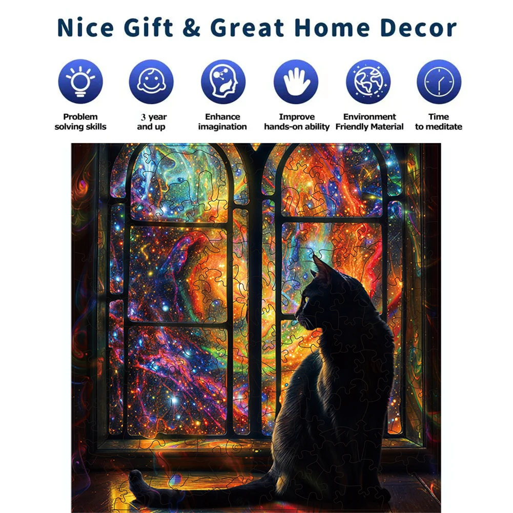 Educational Toys Colored Cats Puzzles Model Animal Wood Puzzle Adults Children DIY Crafts Games Montessori Jigsaw Wooden Puzzle