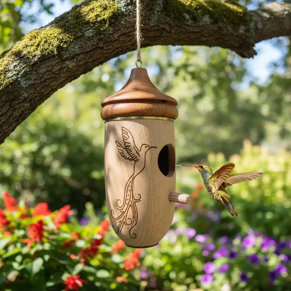 Kolibri-Haus Hängendes Vogelhaus aus Holz Handgefertigtes Nest Wildvogelhaus für Außenbereich Garten Dekoration – Detail 21