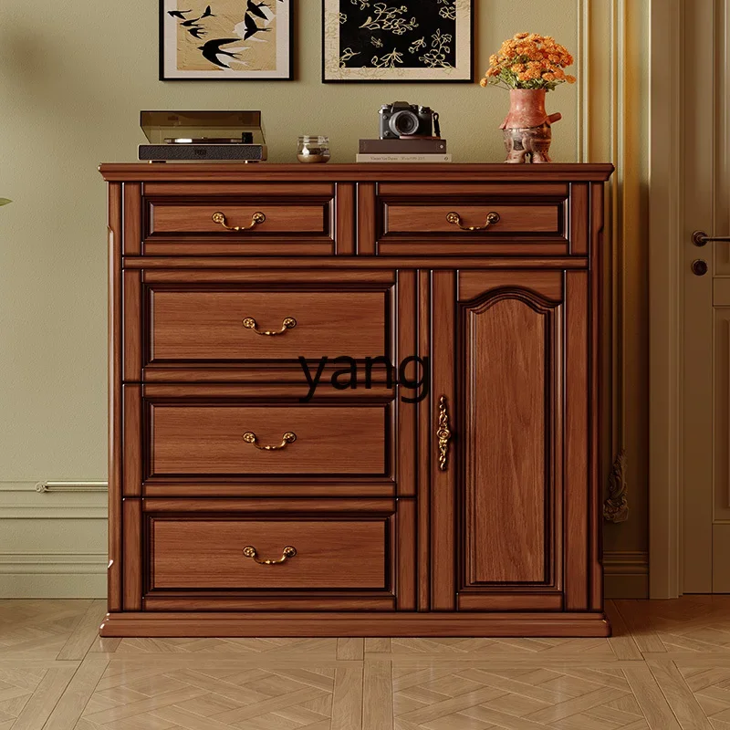 LTT American rural solid wood shoe cabinet integrated multi-functional tipping bucket locker against the wall