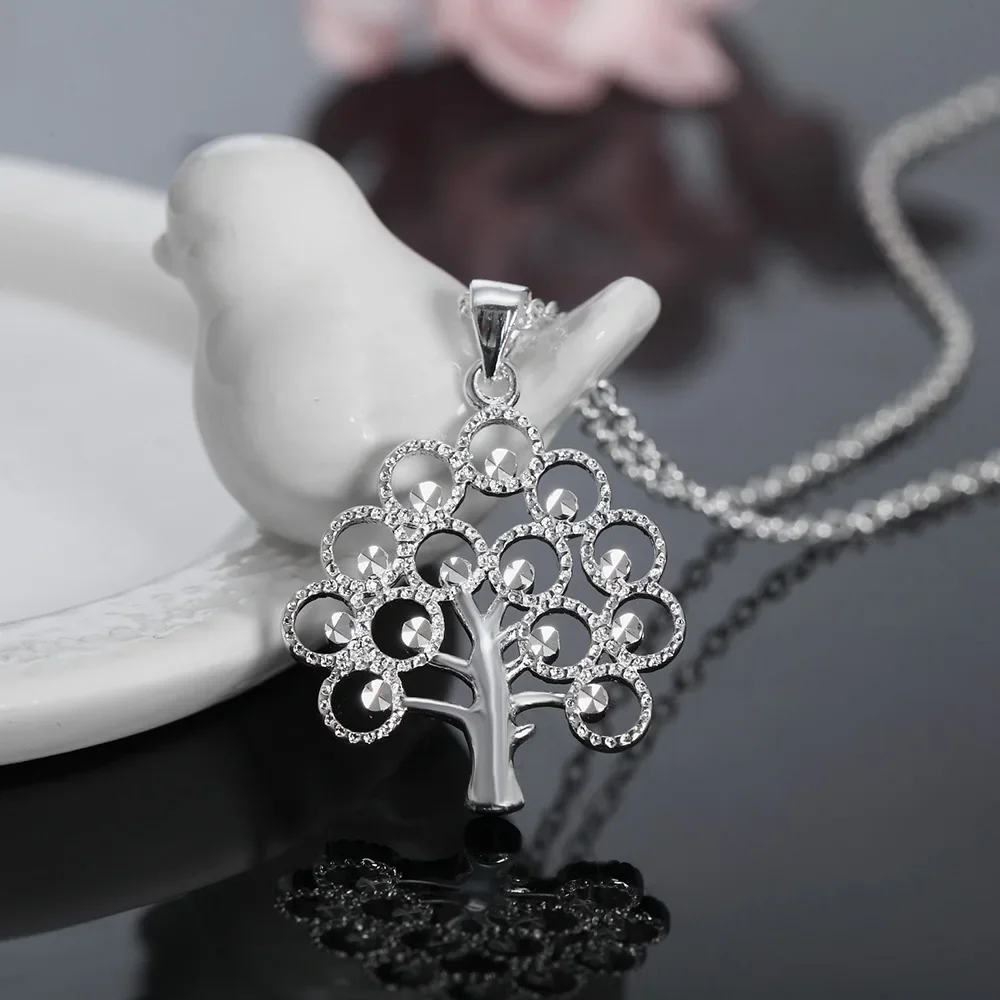 wholesale hot sale tree silver color  jewelry charm cute Women Wedding shiny necklace classic style 18inches nice gift LN034