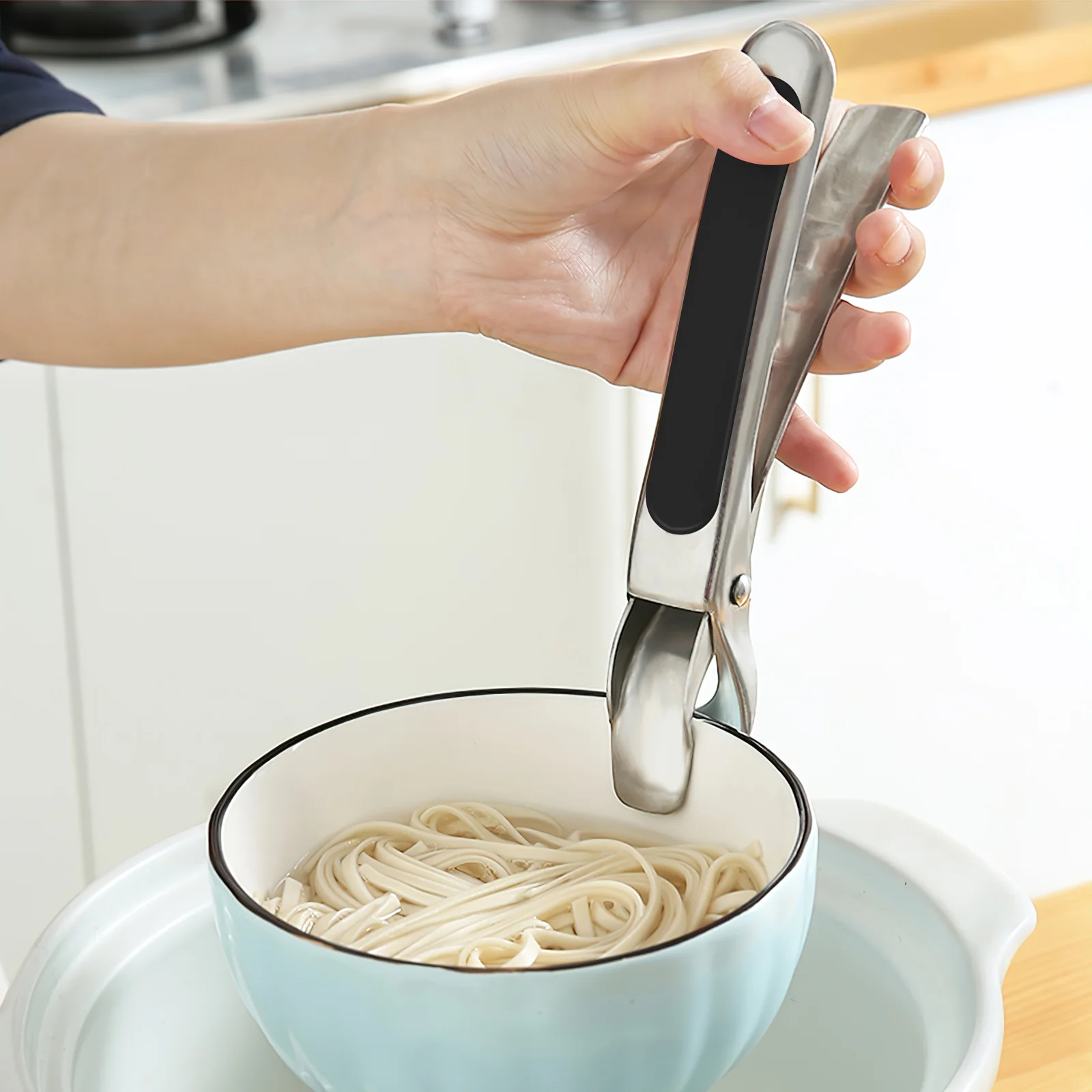 

2Pcs AntiScaldingClip NonSlipDishTongs HotPlateGripper StainlessSteel KitchenSinkFixture Black OvenToasterClamps