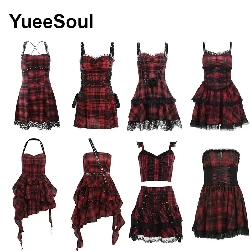 Gothic Mini Dress Lace Sleeveless Slim Sexy Women Dresses 2024 New Grunge Punk Y2K Harajuku Lolita Fairy Core Party Dress