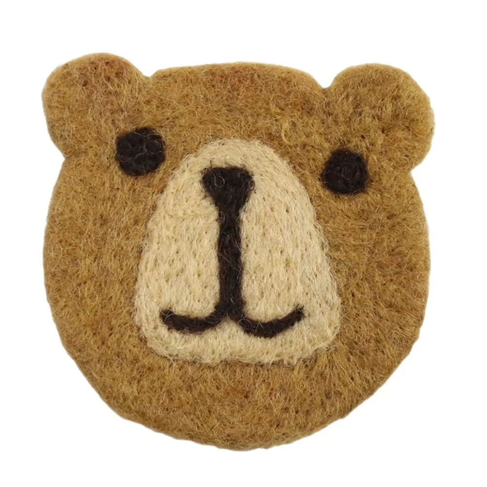 Wool Felt Bear Coaster Thickened Bear Outline Drink Mat Heat‑resistant Fiber Layer Soft Flexible Textured Table Protector