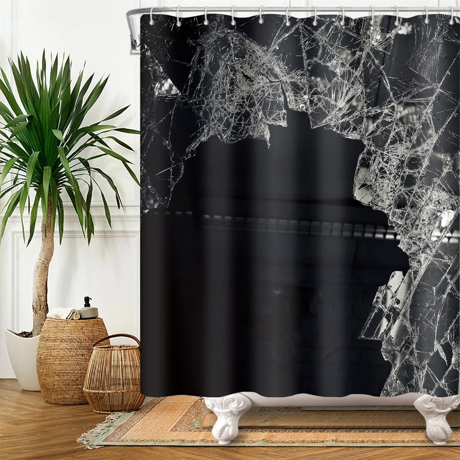 Modern Simulation Shower Curtain Simple 3D Printed Waterproof Bath Curtains with Hooks for Bathtub Cloth Decoration Home Decor