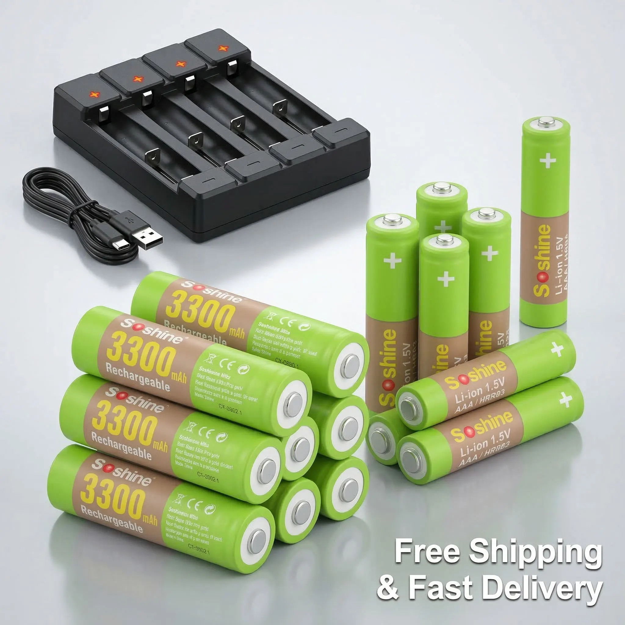 

AA 3300mWh & AAA 1100mWh 1.5V Lithium-ion Rechargeable Batteries AA AAA Li-ion Battery Combo